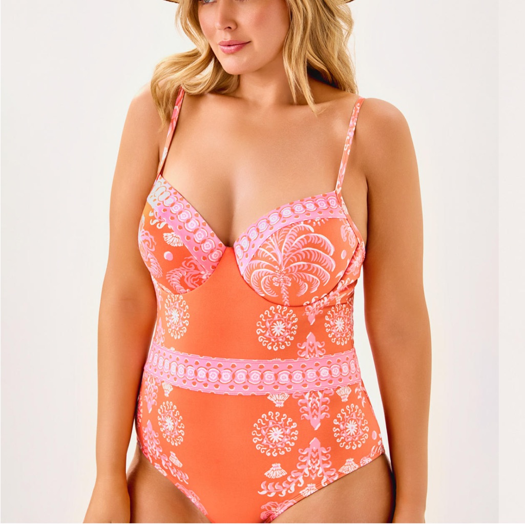 Nwt Lilly Pulitzer Palma One Piece Swimsuit Papaya Breezy Palm Engineered 16